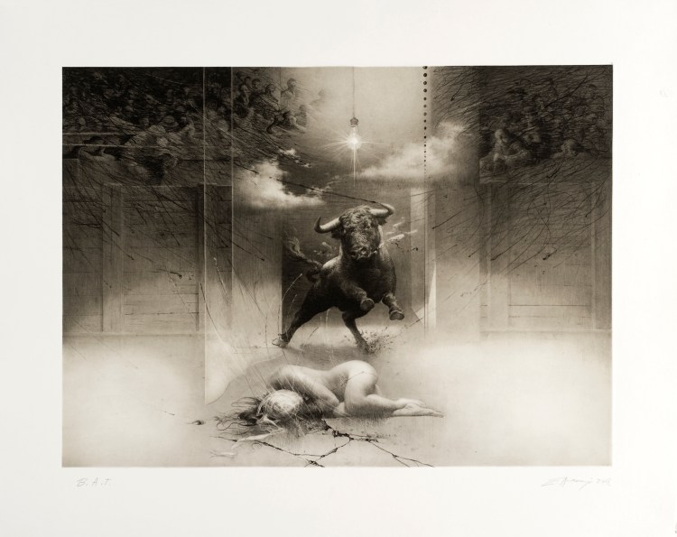 Tauromaquia - Salida del toro. 2008
Grabado en plancha de polímero. 54 x 68 cm