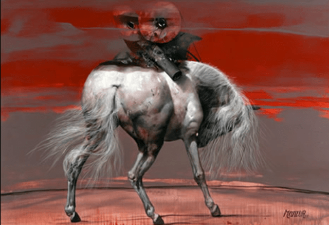 DavidManzurPintorColombianoCaballoalVientoMixtaSobreLienzoMedidas100x150Año2007