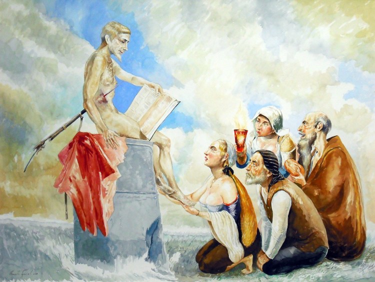 Homenaje a Mariano Fortuny. Isaias el Predicador de la U.M.A.P. Acuarela, 91x117cm. 2018 (2)